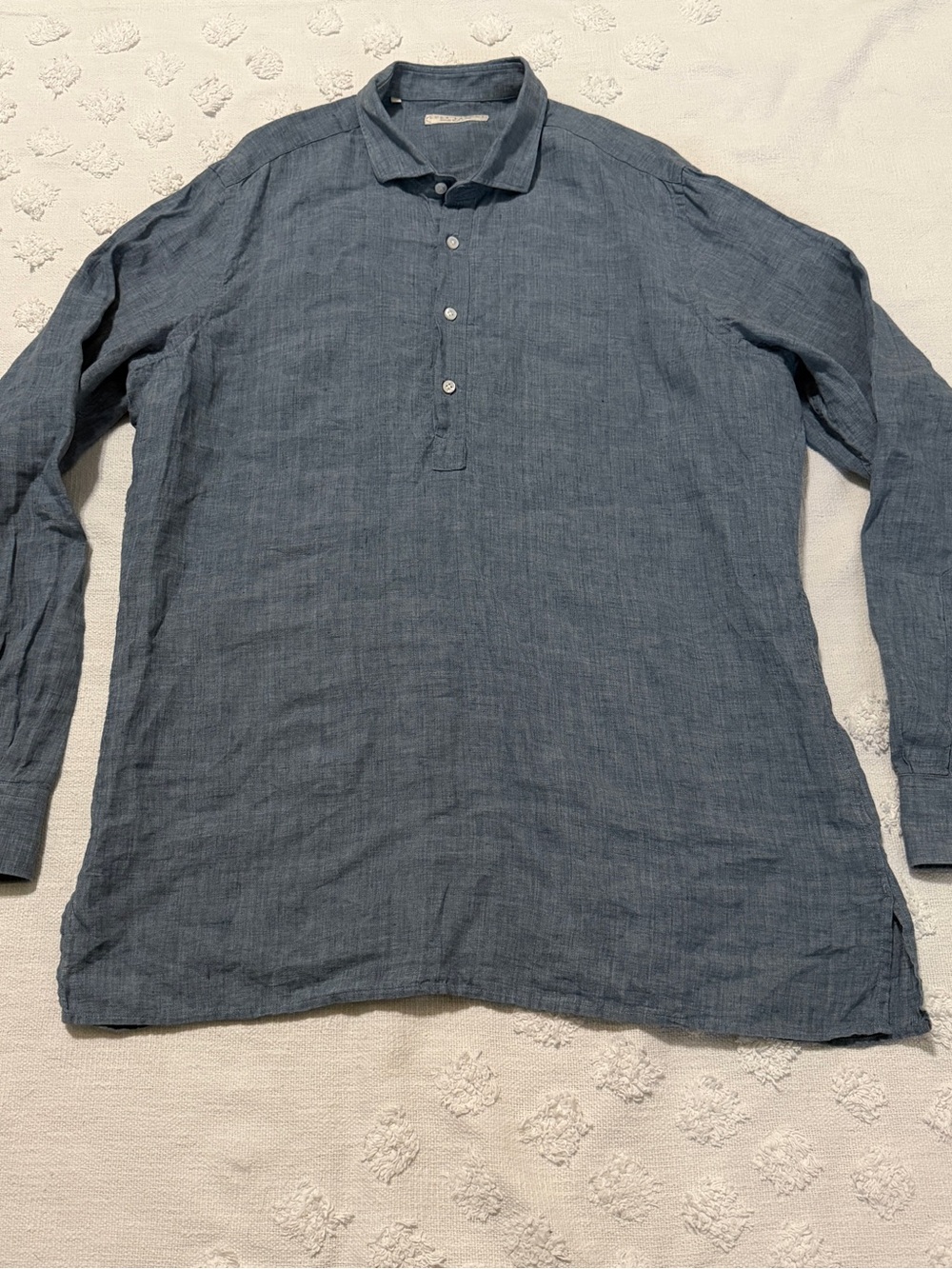 Luca Faloni Linen Shirt Mens Large 16 1/2/42 Blue Long Sleeve Button Italy